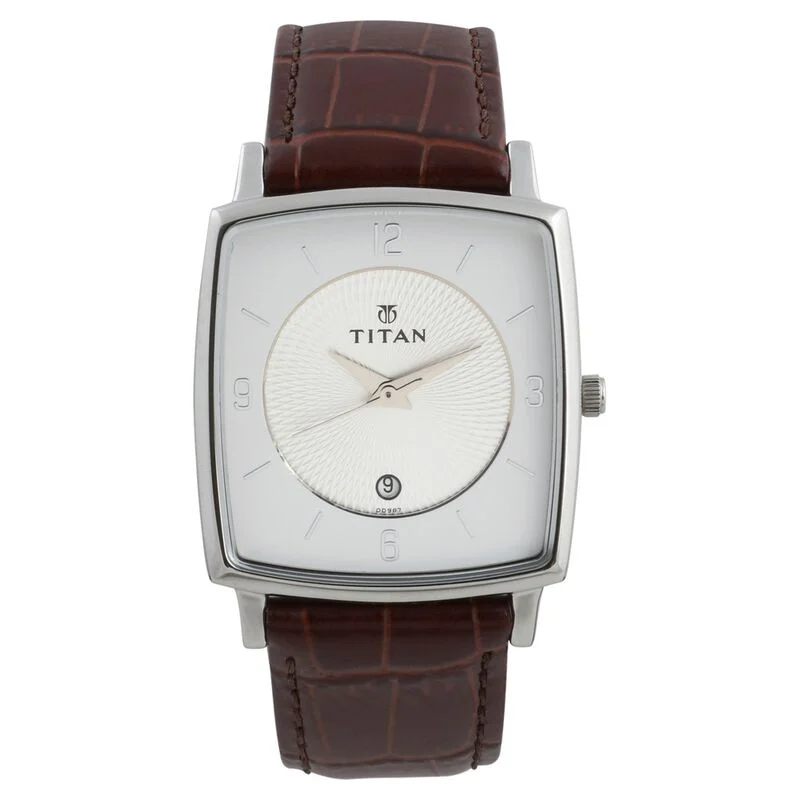 Titan Quartz Analog with Date Silver Dial Leather Strap Watch for Men