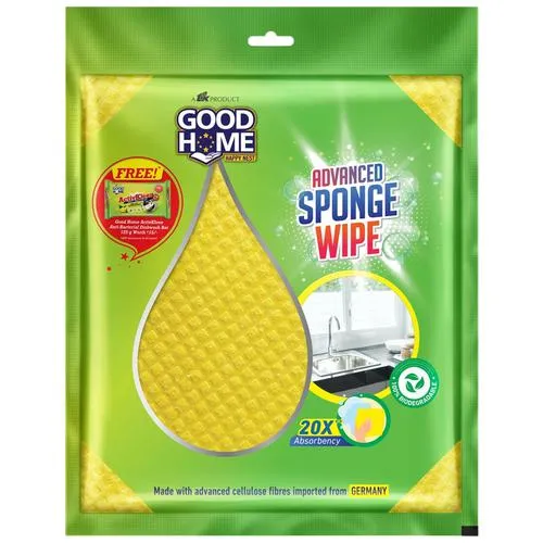 Good Home Advanced Sponge Wipes - 20X Absorbency, Fast Drying, Durable, 1 pc (Get Free 125 g ActivKleen Anti-bacterial Dishwash Bar)