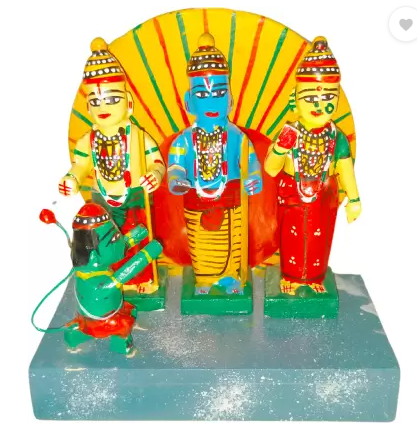 Wooden Seetha Rama, Lakshmana and Hanuman Idol (Height -16.5cm) (Width-15cm)