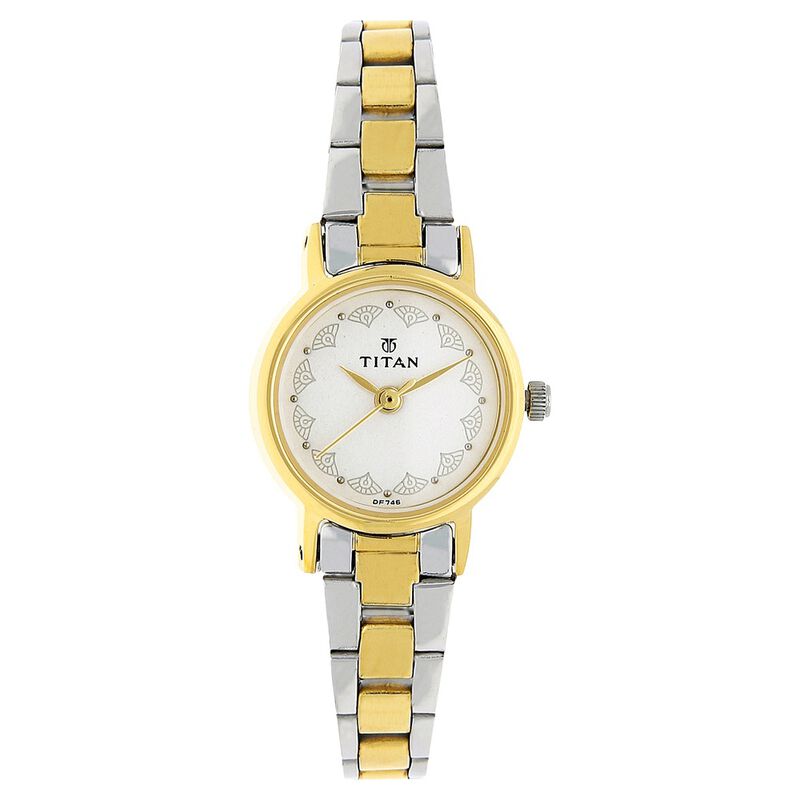 Titan Quartz Analog White Dial Stainless Steel Strap Watch for Women