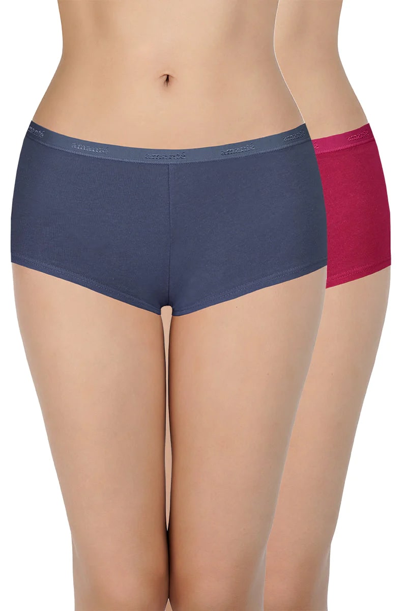 Amante  Solid Mid Rise Boyshorts (Pack of 2)