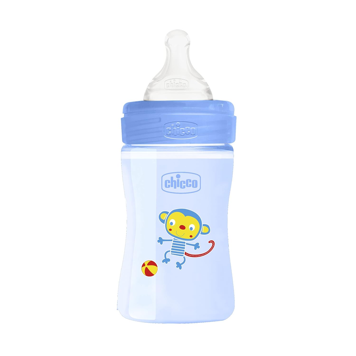 CChicco Well-Being  Baby Coloured Feeding Bottle, Advanced Anti-Colic System, BPA Free, Hygienic Silicone Teat, Milk Bottle for Babies & Toddlers (Blue)