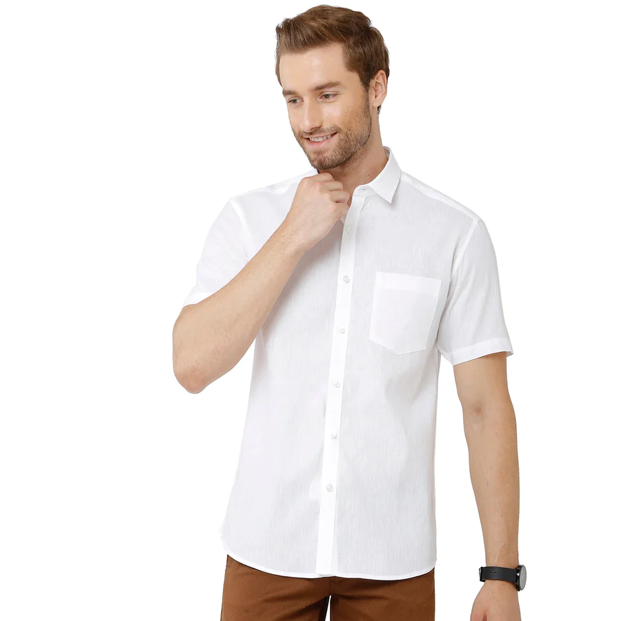 Classic Polo Mens White Linen Cotton Woven Shirt - Porsh White HS