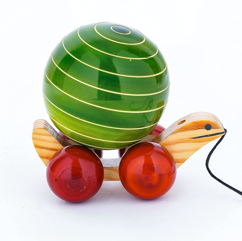 Wooden Tortoise with ball Toy Big for kids - Shree Channapatna Toys