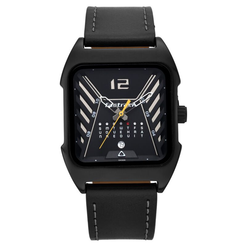 Fastrack Gamify Quartz Analog with Day and Date Black Dial Leather Strap Watch for Guys
