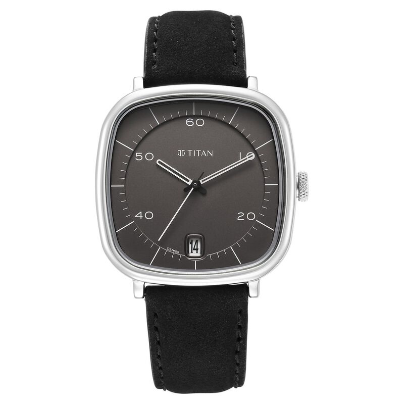 Titan Neo Curve Quartz Analog with Date Anthracite Dial Black Leather Strap Watch for Men