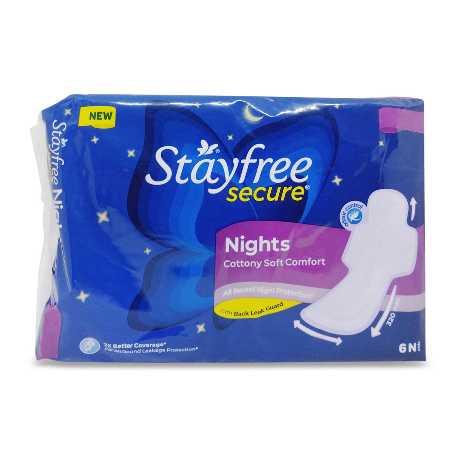 Stayfree Secure Nights Cottony Soft Comforts Sanitary Napkins - Pack of 6