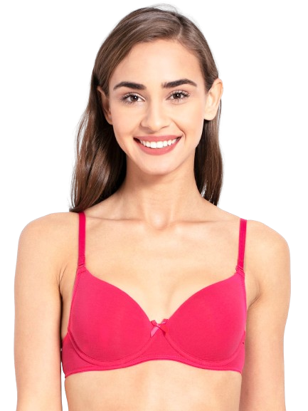 Jockey Women's Under-Wired Padded Super Combed Cotton Elastane Stretch Medium Coverage Multiway Styling T-Shirt Bra with Detachable Straps - Ruby