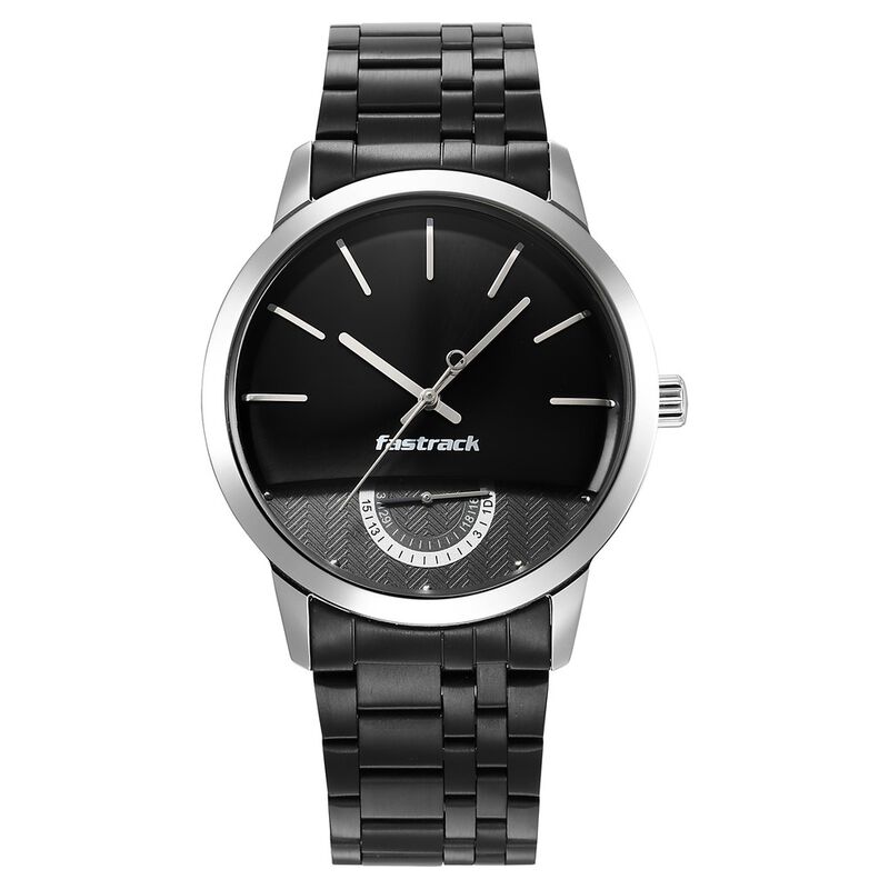 Fastrack Opulence Quartz Analog with Date Black Dial Stainless Steel Strap Watch for Guys