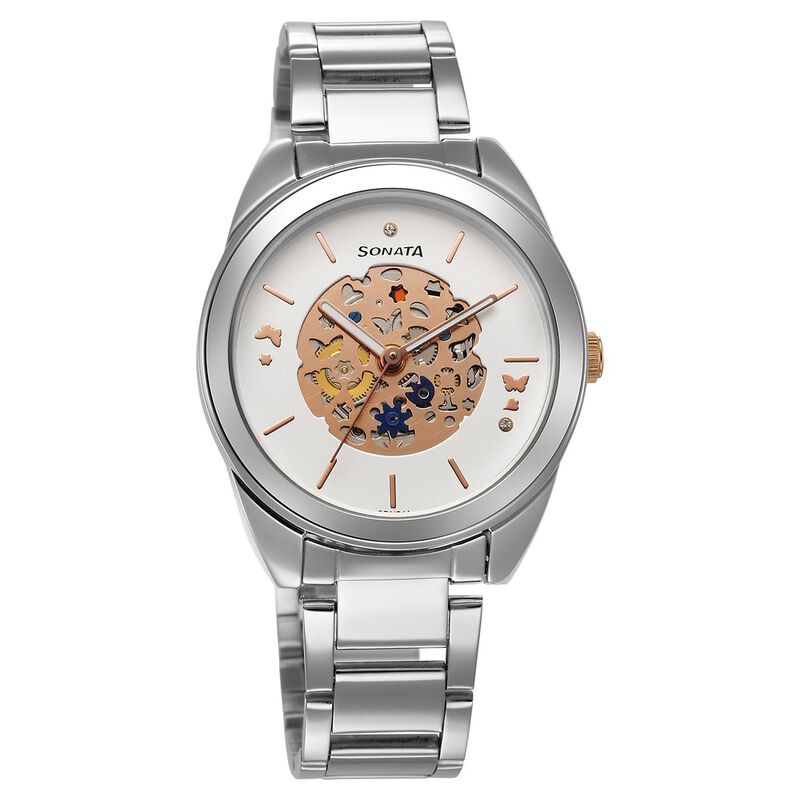 Sonata Unveil Quartz Multifunction Silver Dial Stainless Steel Strap Watch for Women 8182KM02