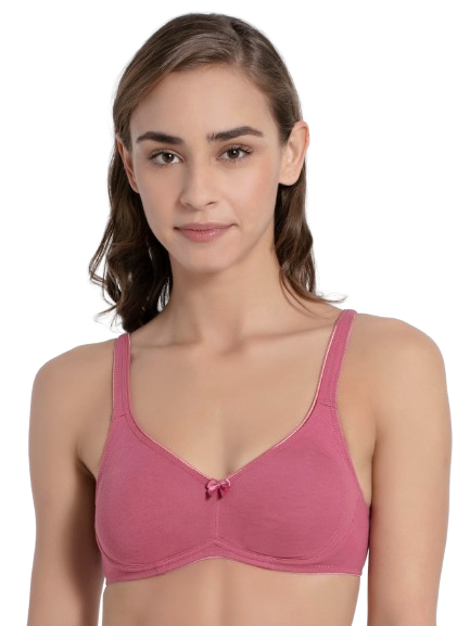 Women's Wirefree Non Padded Super Combed Cotton Elastane Stretch Full Coverage Everyday Bra with Contoured Shaper Panel and Adjustable Straps - Rose Wine