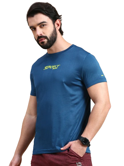 Classic Polo Men's Round Neck Polyester Navy Blue Slim Fit Active Wear T-Shirt | GENX-CREW 04B SF C