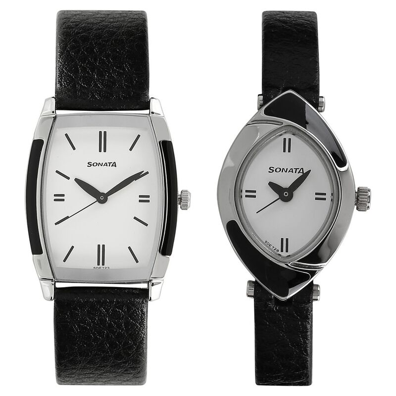 Sonata Quartz Analog White Dial Metal Strap Watch for Couple NL70808069SL01P