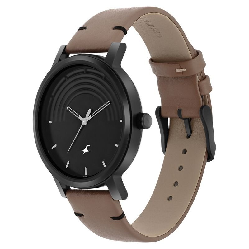 Fastrack Crush Quartz Analog Black Dial Leather Strap Watch for Guys