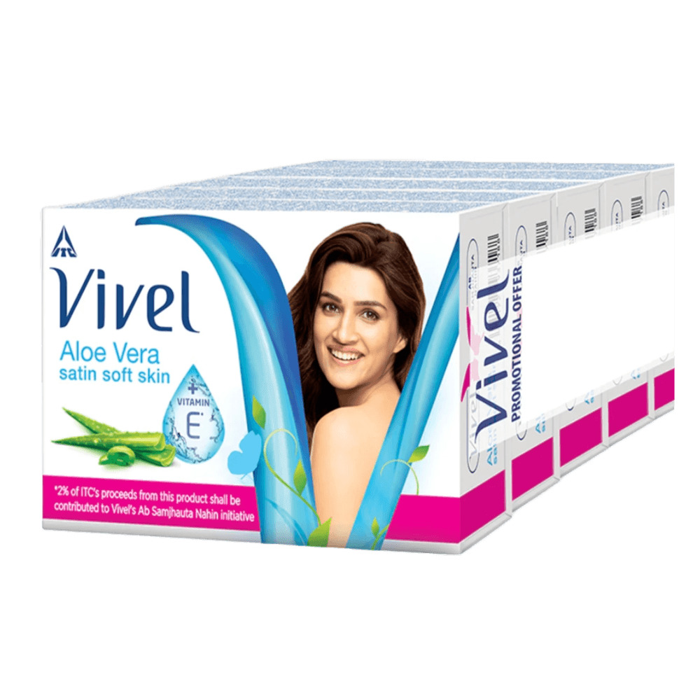 Vivel Aloe Vera Soap, Satin Soft Skin with Vitamin E 100gx3+1