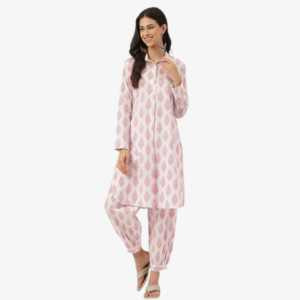 Divena White Cotton Straight Kurta Hem Cuffed Pant set