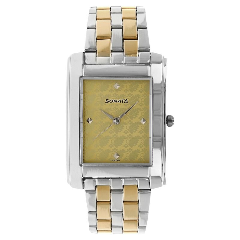 Sonata Quartz Analog Champagne Dial Stainless Steel Strap Watch for Men 7953BM01J