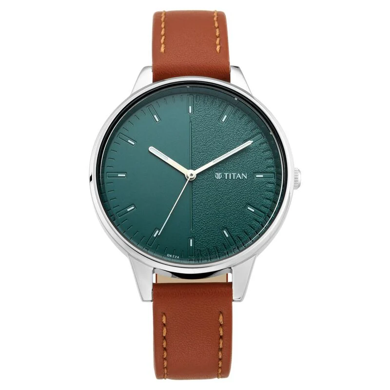 Titan Women's Precision Simplicity Watch: Grey Gradient Dial with Leather Strap