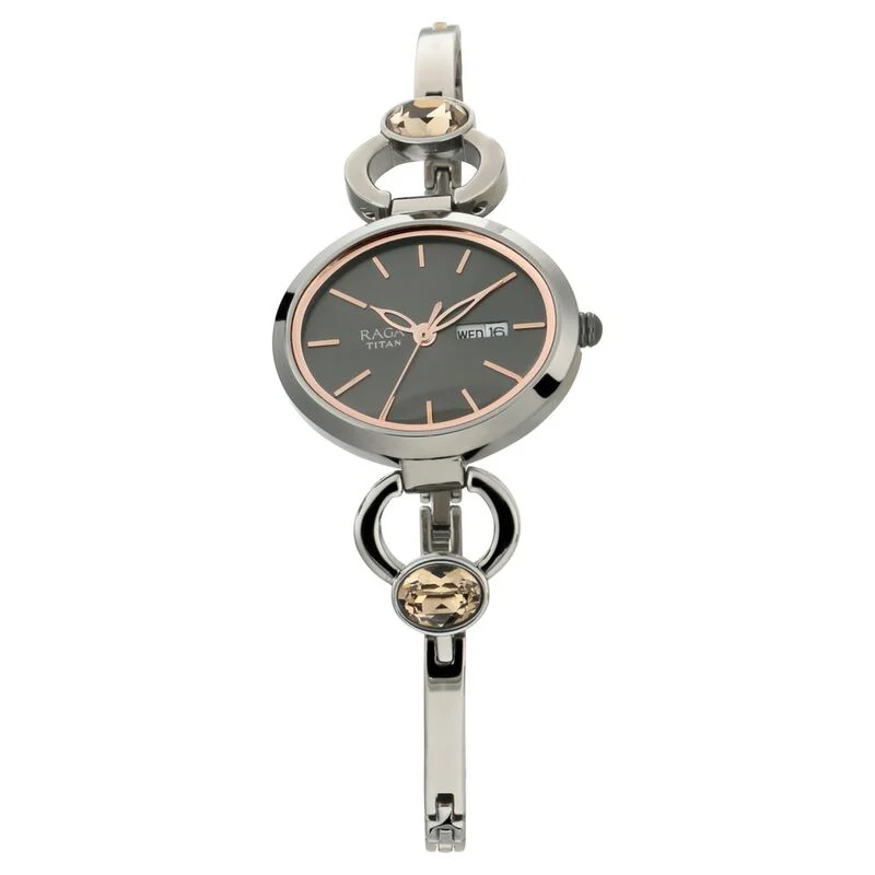 Titan Raga Viva Grey Dial Analog with Day and Date Metal Strap Watch for Women