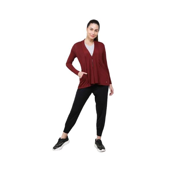 Women's Tencel Lyocell Elastane Stretch Relaxed fit Full Sleeve Shrug with Front Closure Buttons - cabrnet