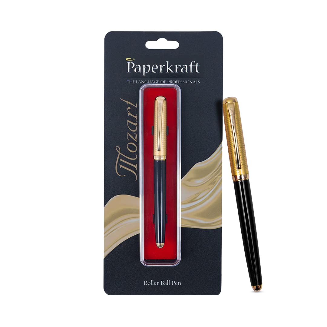 Paperkraft Mozart- Blue Ceramic Roller Ball Pen (Pack of 1)|Classy Black & Gold tone finish