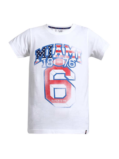 Boys Super Combed Cotton Graphic Printed Half Sleeve T-Shirt - White Printed