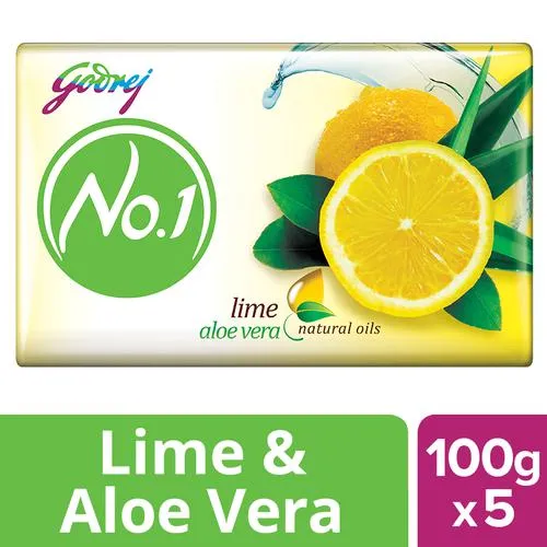 Godrej No.1 Lime & Aloe Vera Bathing Soap, Gives Fresh & Soft Skin, 100 g (Pack of 5)