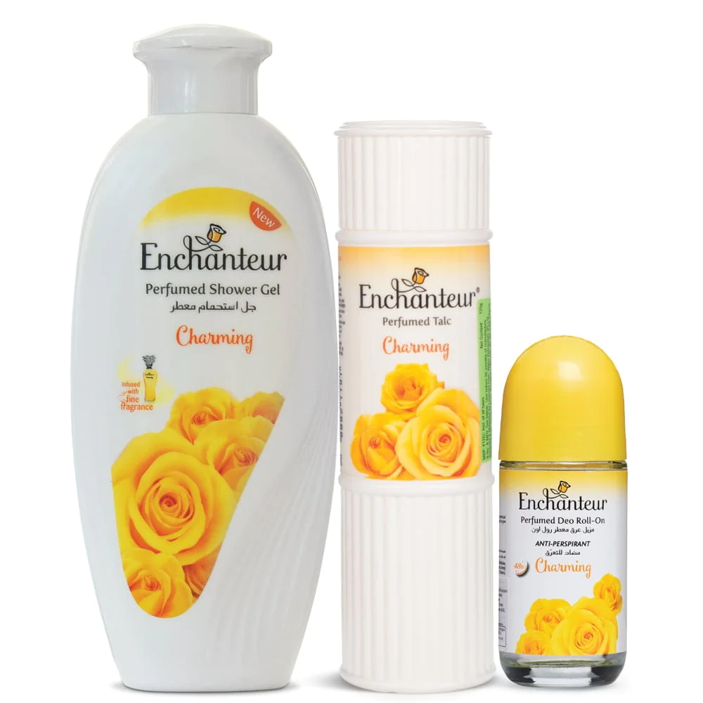 Enchanteur Charming Shower gel 250gms, Charming Talc 125gms & Charming Roll-On Deodorant, 50ml