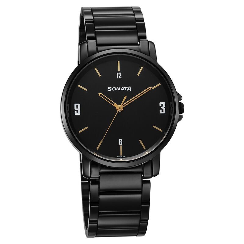 Sonata Quartz Analog Black Dial Watch for Men 77083NM01