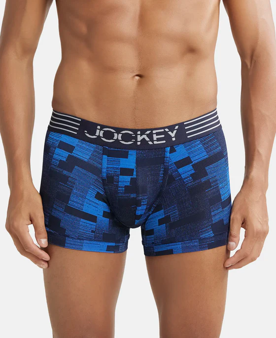 Microfiber Mesh Elastane Stretch Printed Performance Trunk with StayDry Technology - True Navy