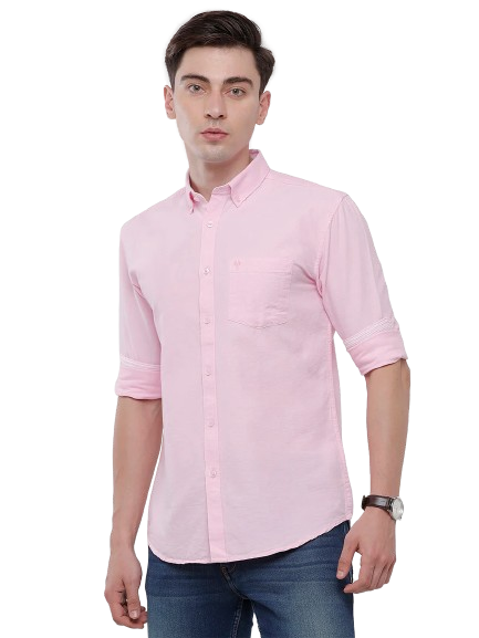 Classic Polo Mens Solid Full Sleeve Milano Fit Woven Shirt Enzo-Pink-Mf-Fs