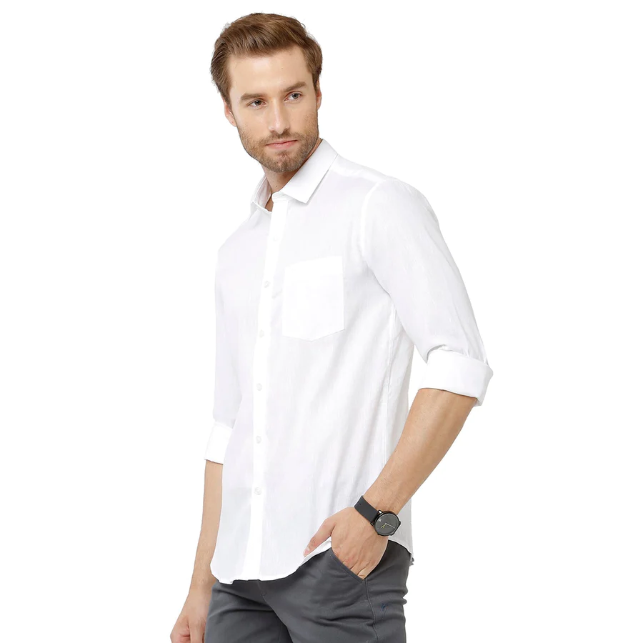 Classic Polo Mens White Linen Cotton Woven Shirt - Porsh White FS