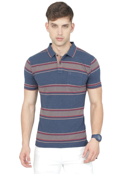 Classic Polo Mens Casual Navy Melange Striped Cotton T-Shirt