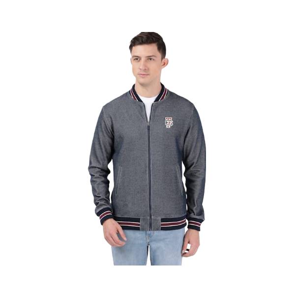 Men's Super Combed Cotton Rich Jacket with Ribbed Cuffs and Convenient Side Pockets - Navy