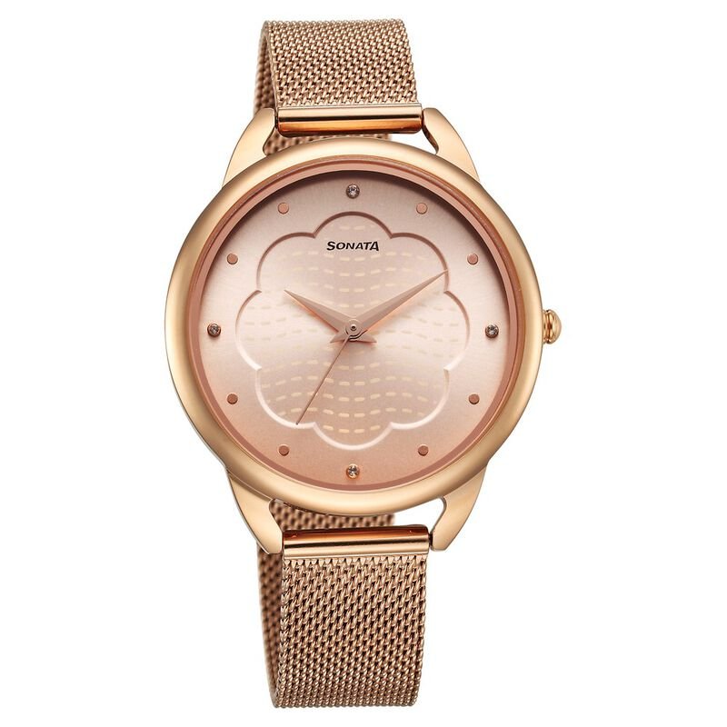 Sonata Wedding Quartz Analog Rose Gold Dial Stainless Steel Strap Watch for Women 87051WM02