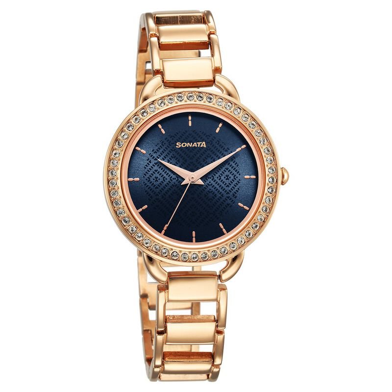 Sonata Wedding Quartz Analog Blue Dial Metal Strap Watch for Women 87052WM02