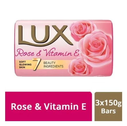Lux Soft Glow Rose & Vitamin E Bathing Soap Bar 150 gm Pouch (Pack of 3)