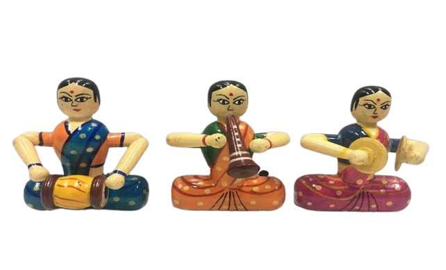 Wooden Karnataka Ladies Music Set Dolls  (Height – 10.5 cm ) -  Shree Channapatna Toys