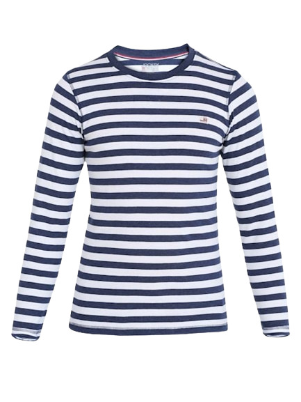 jockey Boy's Super Combed Cotton Rich Striped Full Sleeve T-Shirt - Ink Blue Melange & White