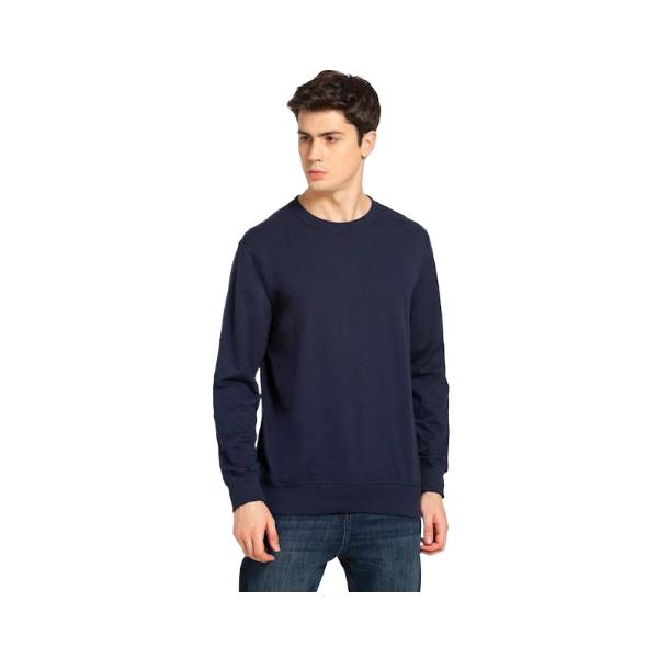 Men's Super Combed Cotton French Terry Solid Sweatshirt with Ribbed Cuffs - Navy