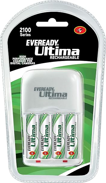 Eveready BP4C AA 2100 NIMH Charger and 4 Rechargeable Battery (White)