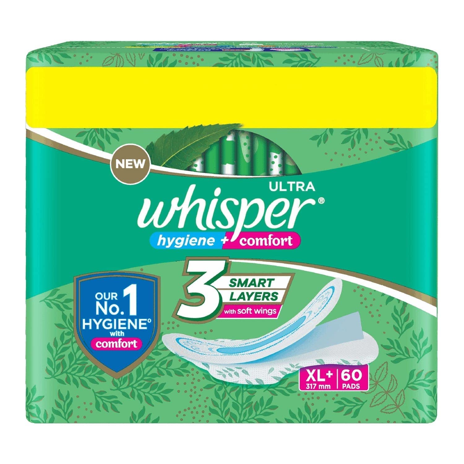 Whisper Ultra Clean Sanitary Pads for Women|60 thin Pads|XL+|Hygiene & Comfort|Soft Wings|Dry top sheet|Suitable for Heavy flow|Odour free|31.7 cm Long|With disposable wrap