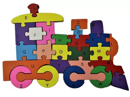 Wooden Learning Alphabets & Numbers | Train Puzzle Game | 26 Pcs - Shree Channapatna Toys