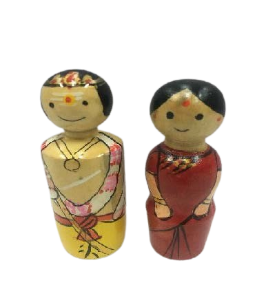 Wooden Poojari Pair (Height -9cm) -  Shree Channapatna toys
