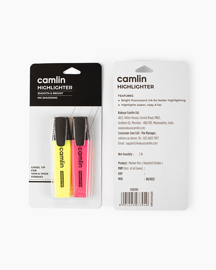 Camlin  Highlighters  Assorted  blister  pack  of  2  shades