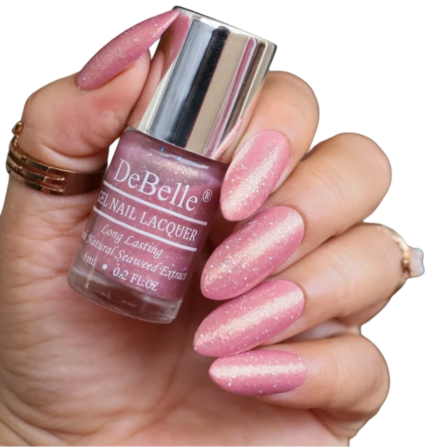DEBELLE GEL NAIL LACQUER MAGNETIC MADELYN (PINK MAUVE WITH HOLO GLITTERS NAIL POLISH), 6 ML