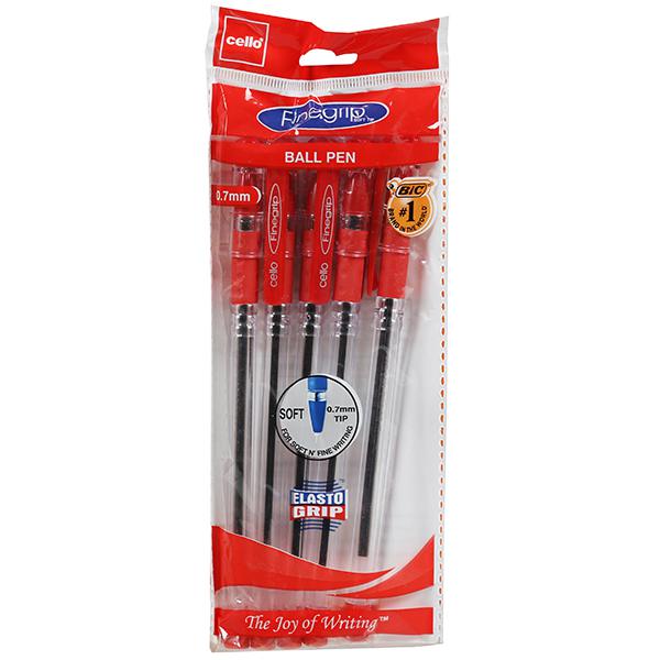 Cello BIC Cello Finegrip Ball Pen - red, (pack of 5)