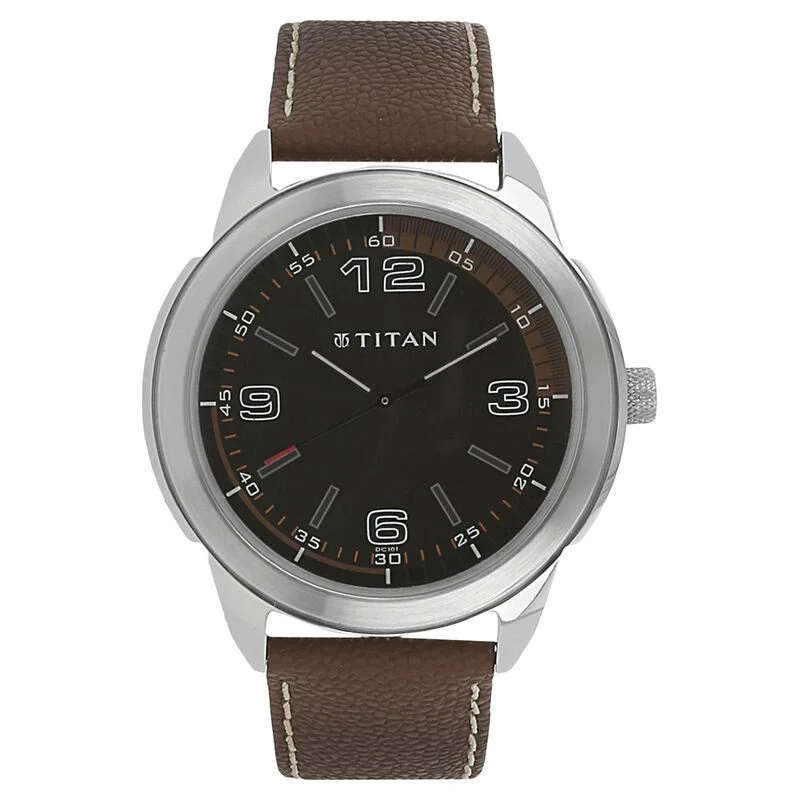 Titan Quartz Analog Black Dial Leather Strap Watch for Men