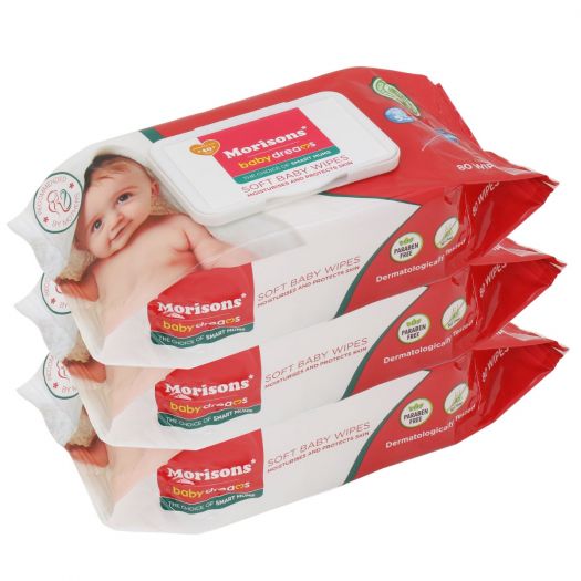 J L Morison Baby Wipes 80s with Lid Pack of 3