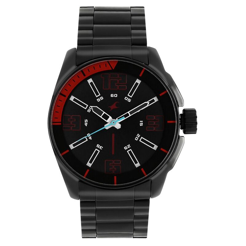 Fastrack Hitlist Quartz Analog Black Dial Stainless Steel Strap Watch for Guys
